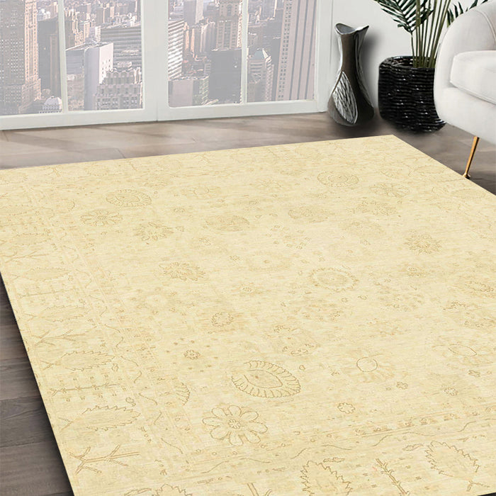 Abstract Sun Yellow Oriental Rug in Family Room, abs2815