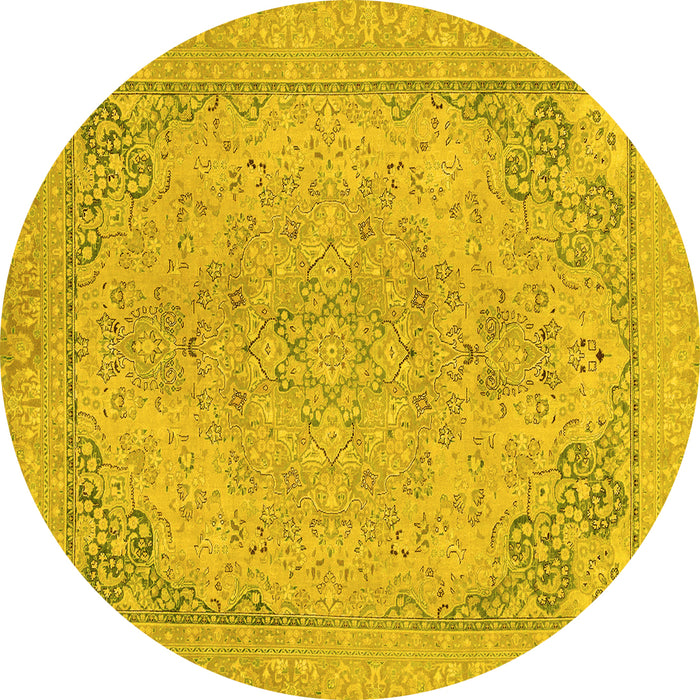 Round Machine Washable Abstract Yellow Modern Rug, wshabs2816yw