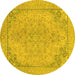 Round Machine Washable Abstract Yellow Modern Rug, wshabs2816yw