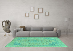 Machine Washable Abstract Turquoise Modern Area Rugs in a Living Room,, wshabs2816turq