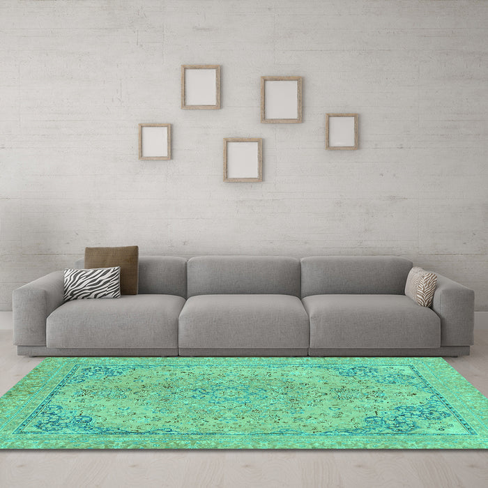 Machine Washable Abstract Turquoise Modern Area Rugs in a Living Room,, wshabs2816turq