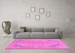 Machine Washable Abstract Pink Modern Rug in a Living Room, wshabs2816pnk