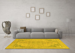 Machine Washable Abstract Yellow Modern Rug in a Living Room, wshabs2816yw