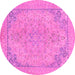 Round Machine Washable Abstract Pink Modern Rug, wshabs2816pnk