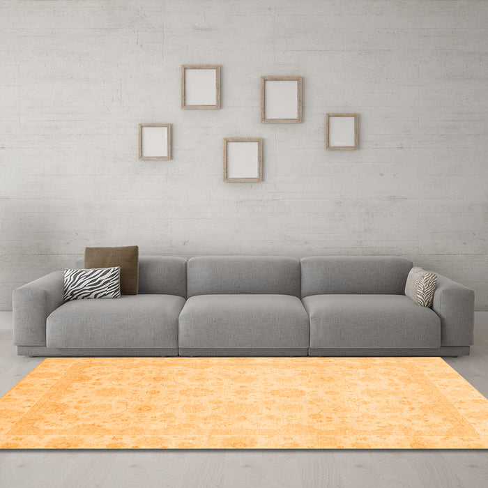 Machine Washable Abstract Orange Modern Area Rugs in a Living Room, wshabs2817org