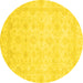 Round Machine Washable Abstract Yellow Modern Rug, wshabs2817yw