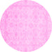 Round Machine Washable Abstract Pink Modern Rug, wshabs2817pnk