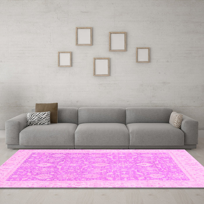 Machine Washable Oriental Pink Traditional Rug in a Living Room, wshabs2818pnk
