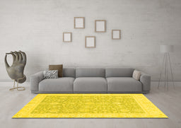 Machine Washable Oriental Yellow Traditional Rug in a Living Room, wshabs2818yw