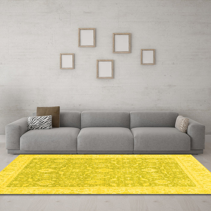 Machine Washable Oriental Yellow Traditional Rug in a Living Room, wshabs2818yw