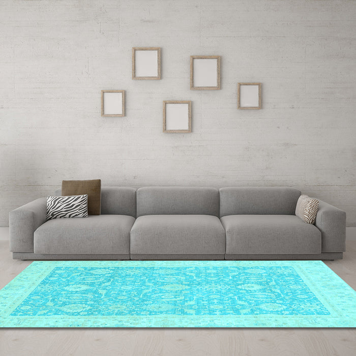 Machine Washable Oriental Light Blue Traditional Rug in a Living Room, wshabs2818lblu