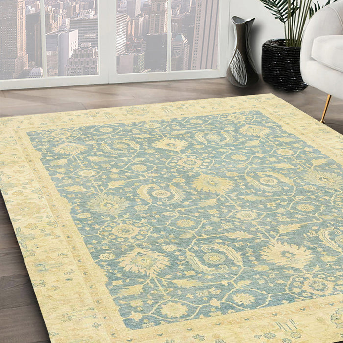 Abstract Sage Green Oriental Rug in Family Room, abs2818