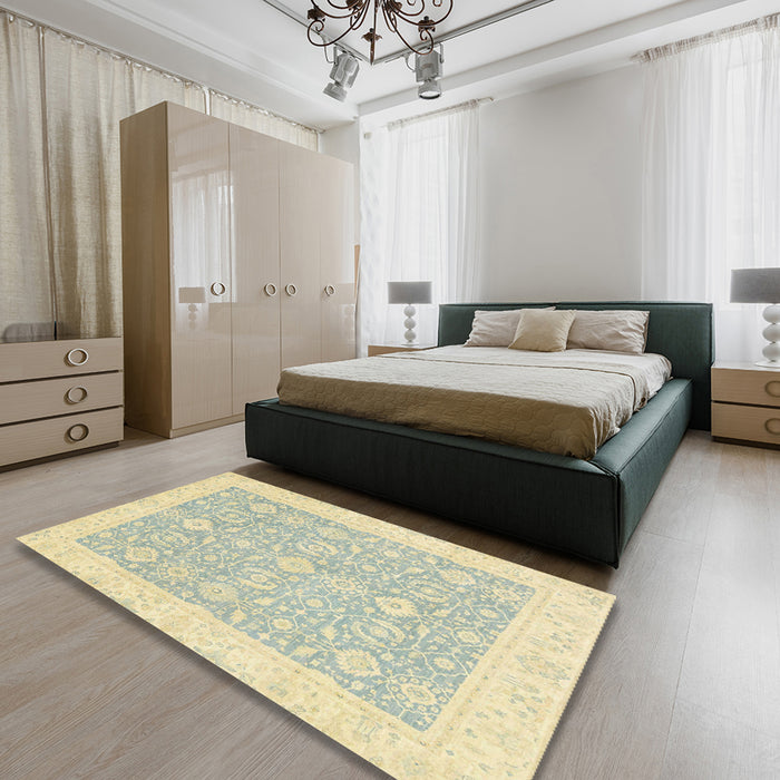 Machine Washable Abstract Sage Green Rug in a Bedroom, wshabs2818