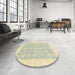 Round Machine Washable Abstract Sage Green Rug in a Office, wshabs2818