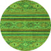 Round Machine Washable Abstract Green Modern Area Rugs, wshabs2819grn