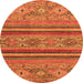 Round Machine Washable Abstract Orange Modern Area Rugs, wshabs2819org