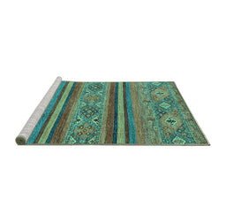 Sideview of Machine Washable Abstract Turquoise Modern Area Rugs, wshabs2819turq
