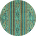 Round Abstract Turquoise Modern Rug, abs2819turq