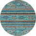 Round Abstract Light Blue Modern Rug, abs2819lblu