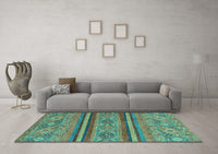 Machine Washable Abstract Turquoise Modern Rug, wshabs2819turq