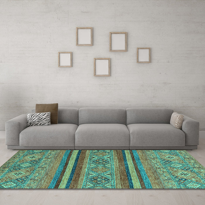 Machine Washable Abstract Turquoise Modern Area Rugs in a Living Room,, wshabs2819turq