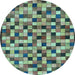 Round Machine Washable Oriental Light Blue Modern Rug, wshabs281lblu