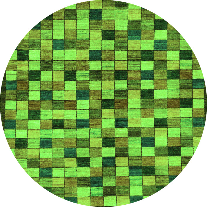Round Machine Washable Oriental Green Modern Area Rugs, wshabs281grn