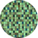 Round Machine Washable Oriental Turquoise Modern Area Rugs, wshabs281turq