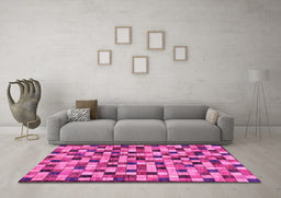 Machine Washable Oriental Pink Modern Rug in a Living Room, wshabs281pnk