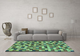Machine Washable Oriental Turquoise Modern Area Rugs in a Living Room,, wshabs281turq