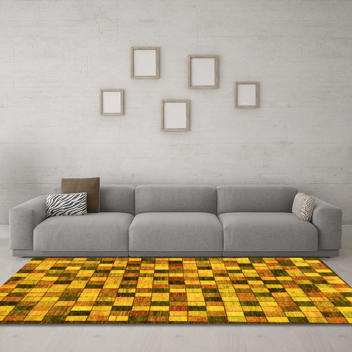 Machine Washable Oriental Yellow Modern Rug in a Living Room, wshabs281yw
