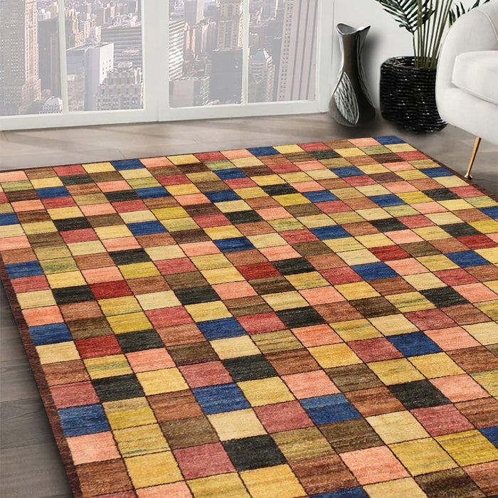 Machine Washable Abstract Yellow Rug in a Family Room, wshabs281