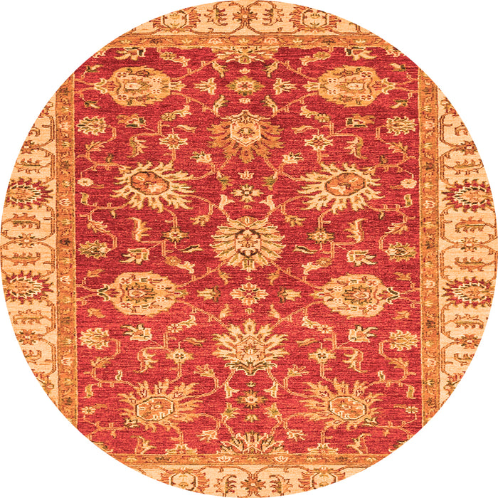 Round Machine Washable Oriental Orange Traditional Area Rugs, wshabs2821org