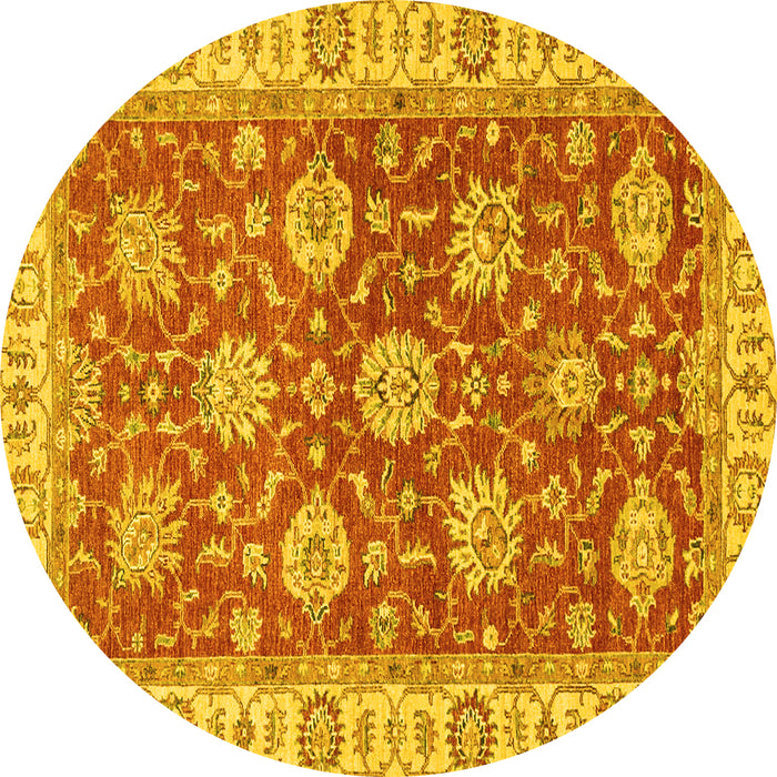 Round Machine Washable Oriental Yellow Traditional Rug, wshabs2821yw