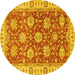 Round Machine Washable Oriental Yellow Traditional Rug, wshabs2821yw