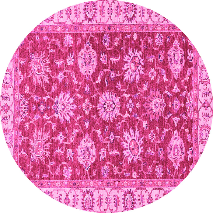 Round Machine Washable Oriental Pink Traditional Rug, wshabs2821pnk