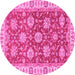 Round Machine Washable Oriental Pink Traditional Rug, wshabs2821pnk