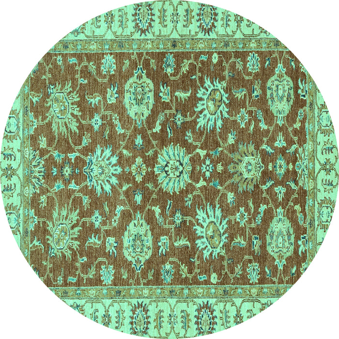 Round Machine Washable Oriental Turquoise Traditional Area Rugs, wshabs2821turq
