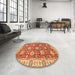 Round Abstract Red Oriental Rug in a Office, abs2821