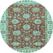 Round Machine Washable Oriental Light Blue Traditional Rug, wshabs2821lblu