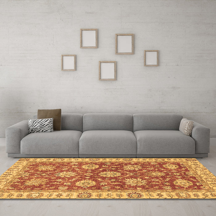 Machine Washable Oriental Brown Traditional Rug in a Living Room,, wshabs2821brn