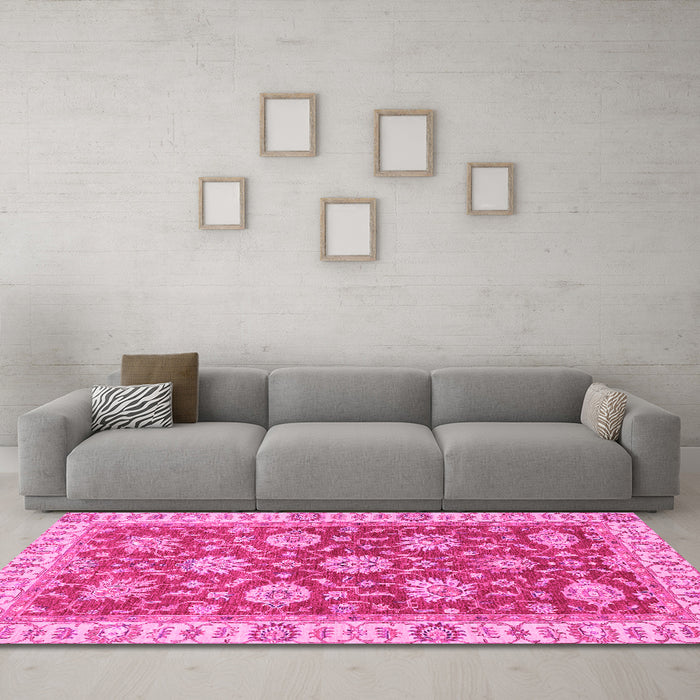 Machine Washable Oriental Pink Traditional Rug in a Living Room, wshabs2821pnk