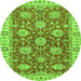 Round Machine Washable Oriental Green Traditional Area Rugs, wshabs2821grn