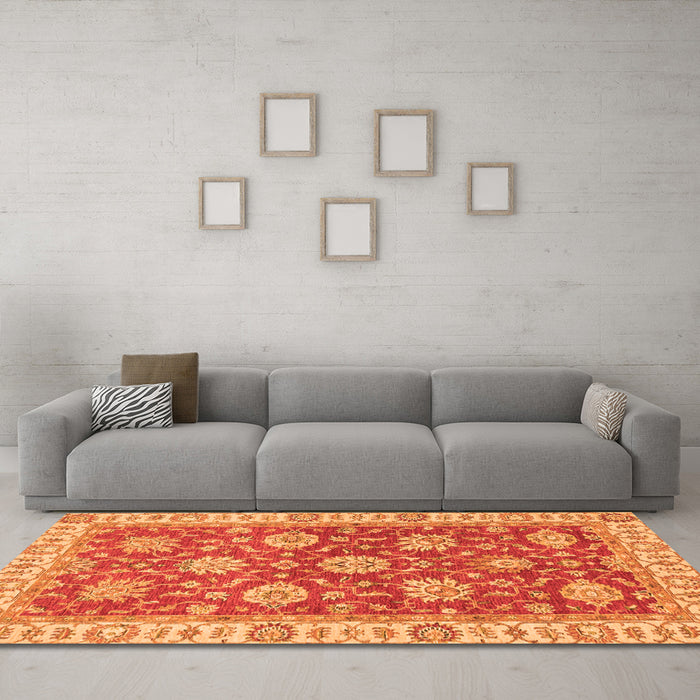 Machine Washable Oriental Orange Traditional Area Rugs in a Living Room, wshabs2821org
