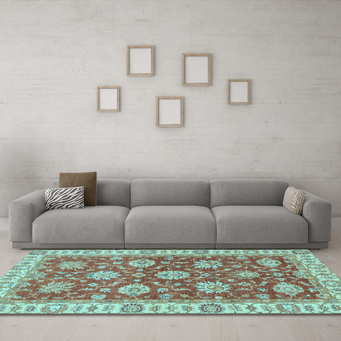 Machine Washable Oriental Light Blue Traditional Rug in a Living Room, wshabs2821lblu