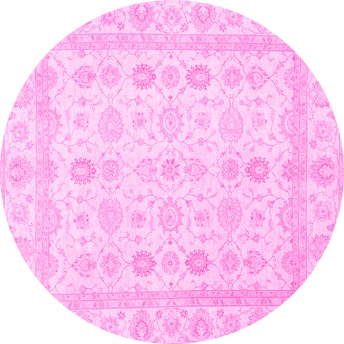 Round Machine Washable Oriental Pink Traditional Rug, wshabs2822pnk
