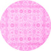 Round Machine Washable Oriental Pink Traditional Rug, wshabs2822pnk