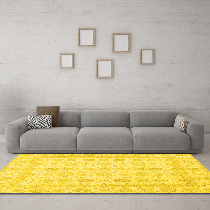 Machine Washable Oriental Yellow Traditional Rug in a Living Room, wshabs2822yw