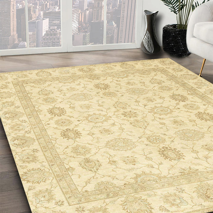 Abstract Sun Yellow Oriental Rug in Family Room, abs2822