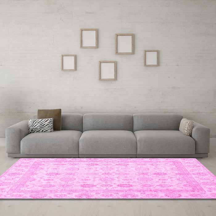 Machine Washable Oriental Pink Traditional Rug in a Living Room, wshabs2822pnk